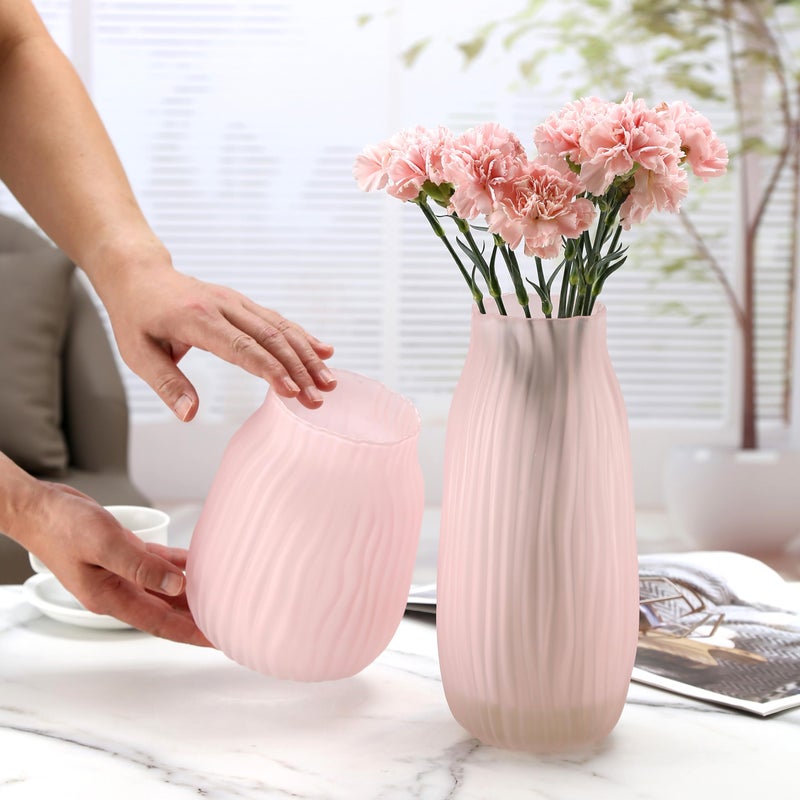 JAKY Global Large Ribbed Glass Vase 12in Frosted Pink Elegant Decorative Vases for Home Flowers Arrangements  Centerpieces  and Modern D?cor - Image 3