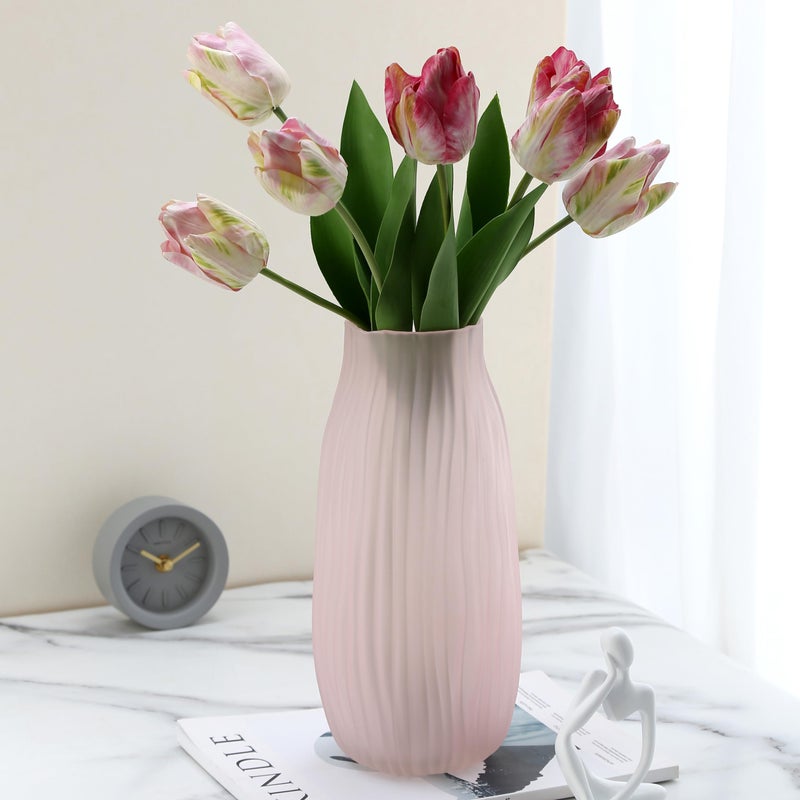 JAKY Global Large Ribbed Glass Vase 12in Frosted Pink Elegant Decorative Vases for Home Flowers Arrangements  Centerpieces  and Modern D?cor - Image 2