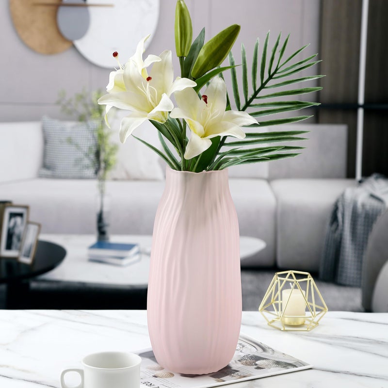 JAKY Global Large Ribbed Glass Vase 12in Frosted Pink Elegant Decorative Vases for Home Flowers Arrangements  Centerpieces  and Modern D?cor - Image 4