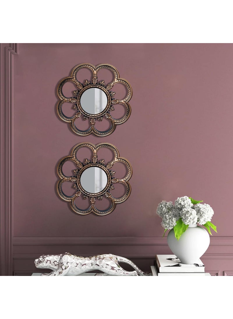 Art Street Art Street Set of 2 Beautiful Flower Shape Wall Mirrors for Home Dcor Round Shape Bronze Decorative Wall Mirror for Living Room Decoration (Bronze, Size -10 x 10 Inchs)  - Image 1