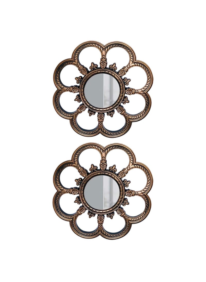 Art Street Art Street Set of 2 Beautiful Flower Shape Wall Mirrors for Home Dcor Round Shape Bronze Decorative Wall Mirror for Living Room Decoration (Bronze, Size -10 x 10 Inchs)  - Image 2