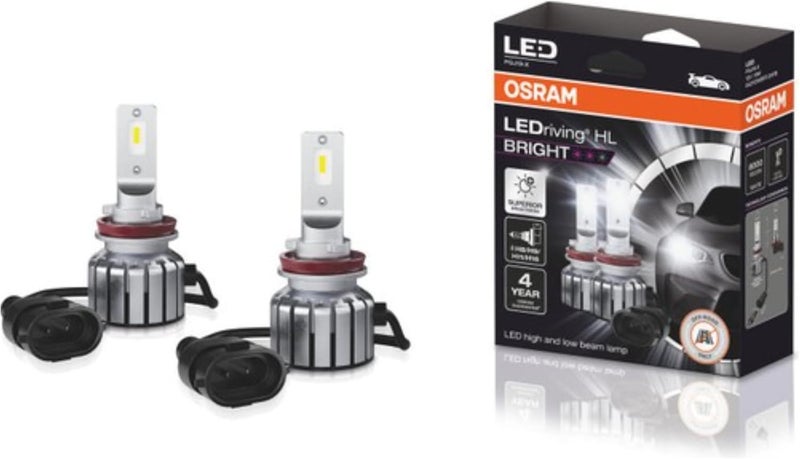 أوسرام مصابيح LEDriving® HL BRIGHT، ≜ H8/H11/H16/H9، مصابيح LED عالية/منخفضة الشعاع، سطوع أعلى بنسبة +300%، غير معتمدة من ECE، 6000K، للاستخدام على الطرق الوعرة فقط، صندوق قابل للطي معلق (مصباحان) - Image 1