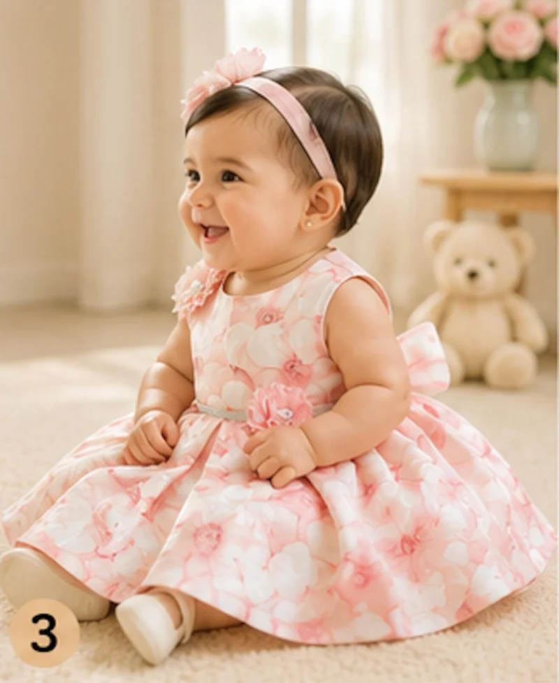 أرتيميا Artemea Baby Girls Floral Print Fit & Flare Party Dress - Pink