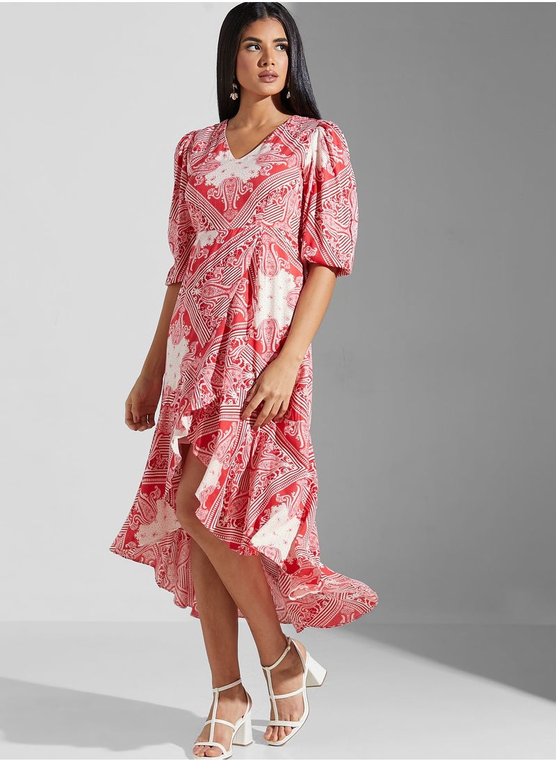 Label RITU KUMAR Asymmetric Printed Puff Sleeve Dress  - Image 4