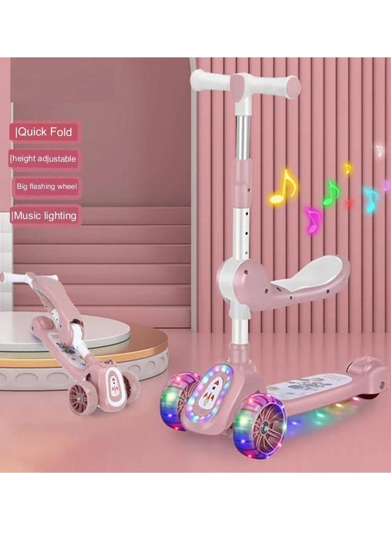 2 in 1 Kick Scooter for Kids, Height Adjustable Scooter with Removable Seat, 3 LED Light Wheels for Boys and Girls Birthday Gifts