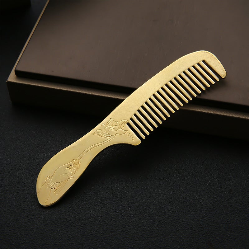 Generic Handle Hair Comb Pure Brass Comb Hair Comb Dragon Phoenix Lotus Bergamot Pure Copper Wedding Makeup Comb Jewelry [Thickened 40 grams] Lotus 