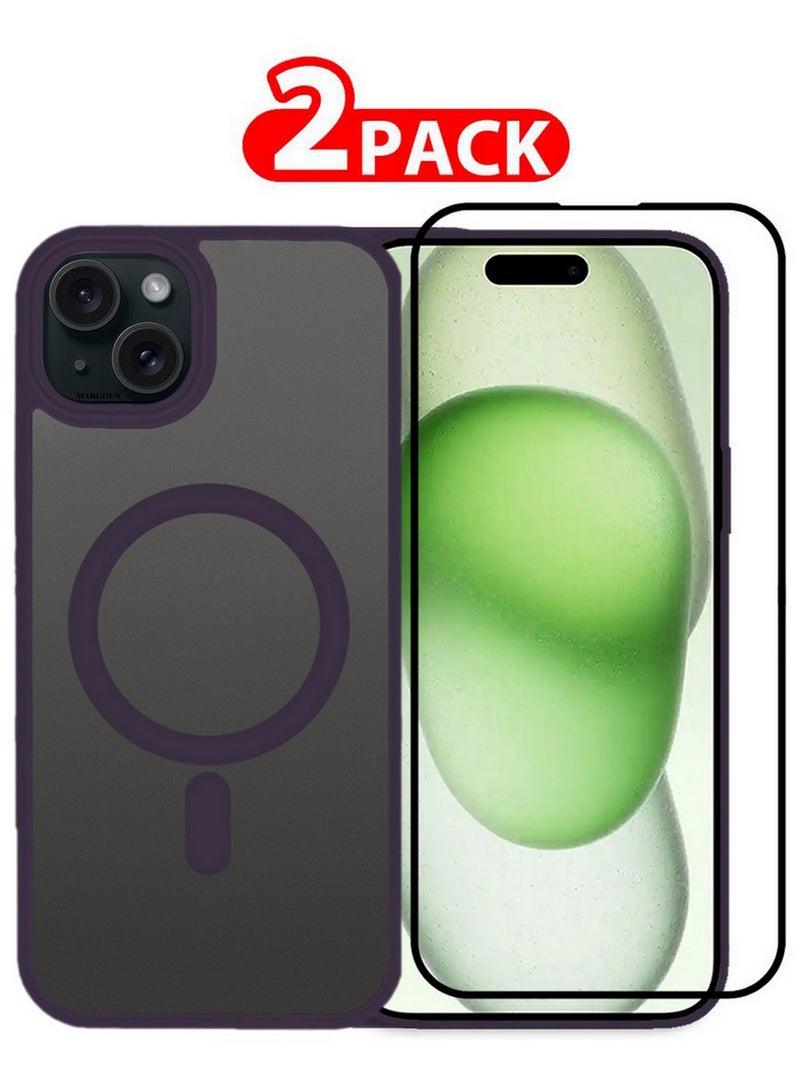 CATANES 2 Pieces Magnetic Slim Protective Case for iPhone 15 Plus - with Wireless Charging Support with 3D Screen Protector - Purple - Image 1