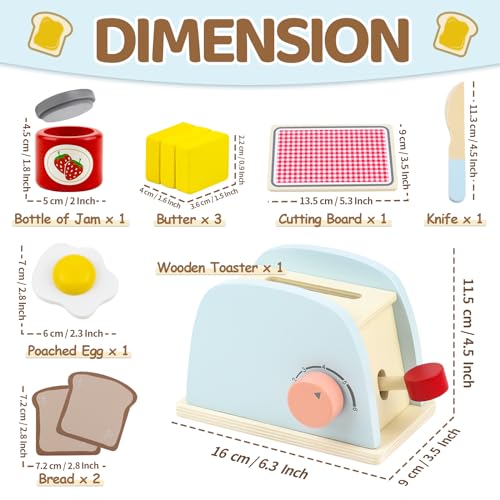 Airlab Play Kitchen Accessories Toddlers 1-3 Wooden Pop-up Toaster Toy Play Food Kids Age 1 2 3, Bread, Butter, Poached Egg Cutting Pretend Toys for 2-4 Year Old Toddlers Boys Girls - Image 2