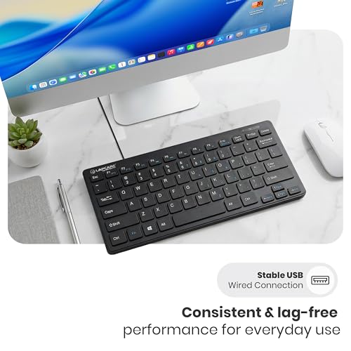 LAPCARE D-Lite Black Mini Wired Keyboard – 87 Key Compact USB Keyboard with Multimedia Fn Keys, Quiet Chocolate Keycaps, UV Coating, 8 Million Keystroke Life - Plug & Play for PC/Laptop (Black) - Image 2