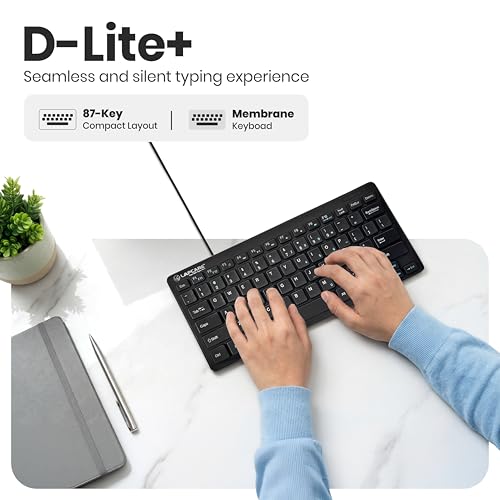 LAPCARE D-Lite Black Mini Wired Keyboard – 87 Key Compact USB Keyboard with Multimedia Fn Keys, Quiet Chocolate Keycaps, UV Coating, 8 Million Keystroke Life - Plug & Play for PC/Laptop (Black) - Image 4