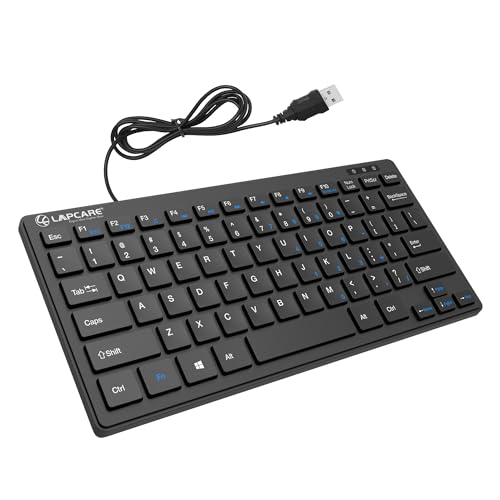LAPCARE D-Lite Black Mini Wired Keyboard – 87 Key Compact USB Keyboard with Multimedia Fn Keys, Quiet Chocolate Keycaps, UV Coating, 8 Million Keystroke Life - Plug & Play for PC/Laptop (Black) - Image 1