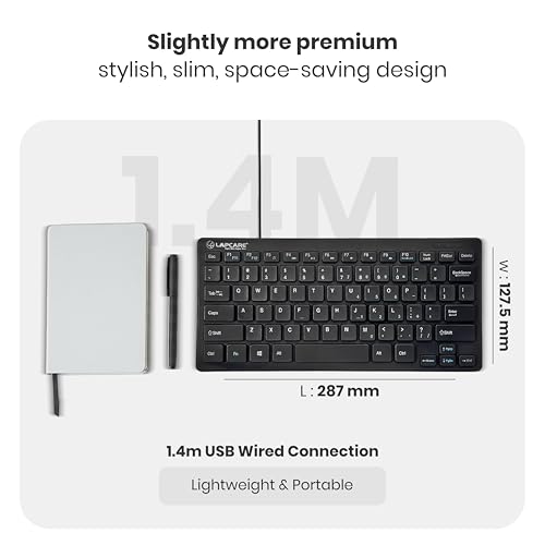 LAPCARE D-Lite Black Mini Wired Keyboard – 87 Key Compact USB Keyboard with Multimedia Fn Keys, Quiet Chocolate Keycaps, UV Coating, 8 Million Keystroke Life - Plug & Play for PC/Laptop (Black) - Image 5