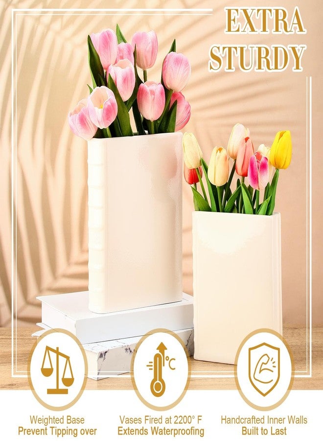 فيسيشي مزهرية فيسيتشي من قطعتين على شكل كتاب من السيراميك، مثالية للزهور، هدية رائعة لعيد الميلاد، ديكور أنيق لرفوف الكتب، هدية لمحبي الكتب، مزهريات فريدة، ديكور منزلي لرفوف الكتب، طاولة الطعام، المكتب، المنزل (أبيض) - Image 3