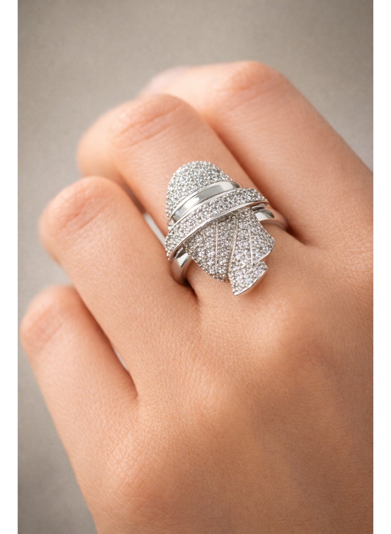 3Diamonds Silver-Tone Cubic Zirconia Statement Wrap Ring for Women - Image 1