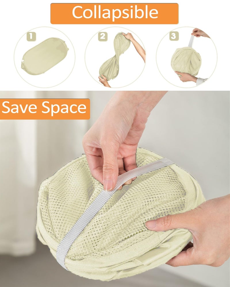 Bemkoo Durable Collapsible Laundry Baskets- Reinforced Mesh Pop Up Laundry Hamper with Side Pocket, Foldable Clothes Storage Hamper with Carry Handles for Laundry, Bathroom, Kids Room, Dorm or Travel Beige - Image 4