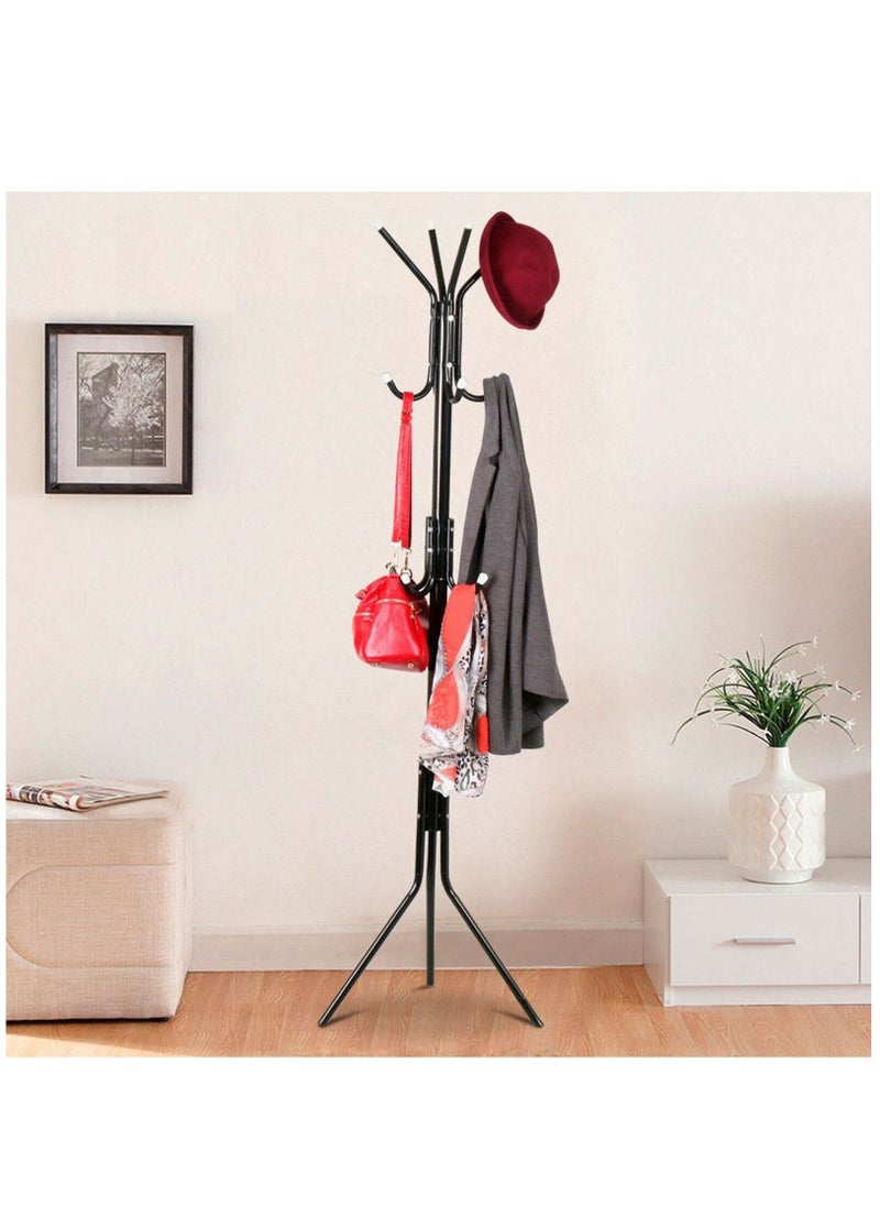Generic Hook Coat Hanger Clothes Stand Hanging Pole Wrought Iron Rack Standing Shelf Unit for Home, Bedroom Space Saver Storage Organizer for Garments Black  - Image 1