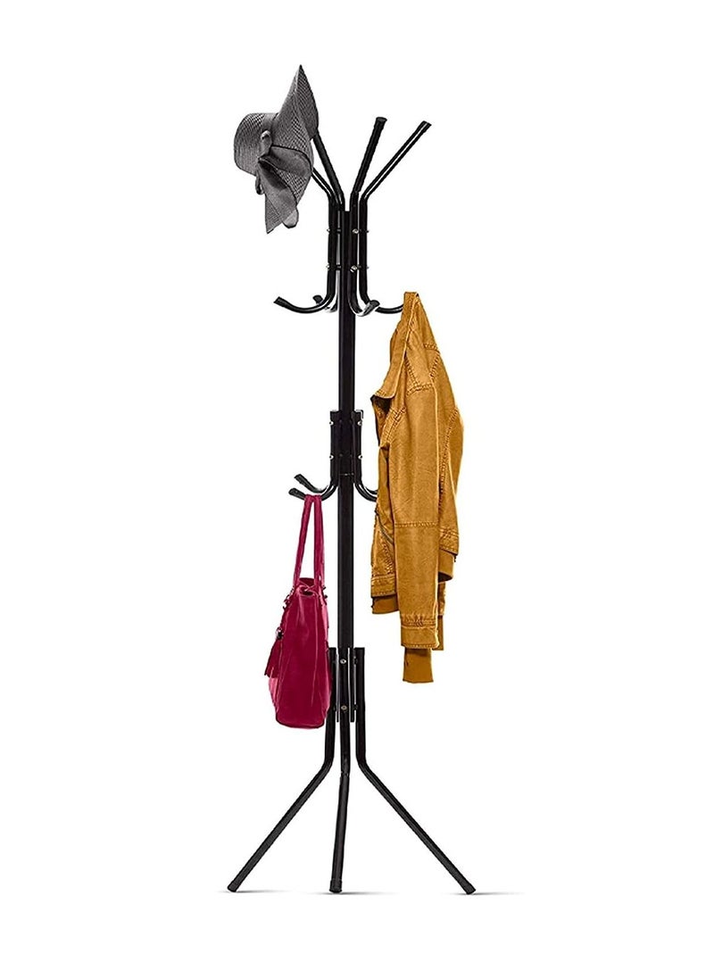 Generic Hook Coat Hanger Clothes Stand Hanging Pole Wrought Iron Rack Standing Shelf Unit for Home, Bedroom Space Saver Storage Organizer for Garments Black  - Image 2