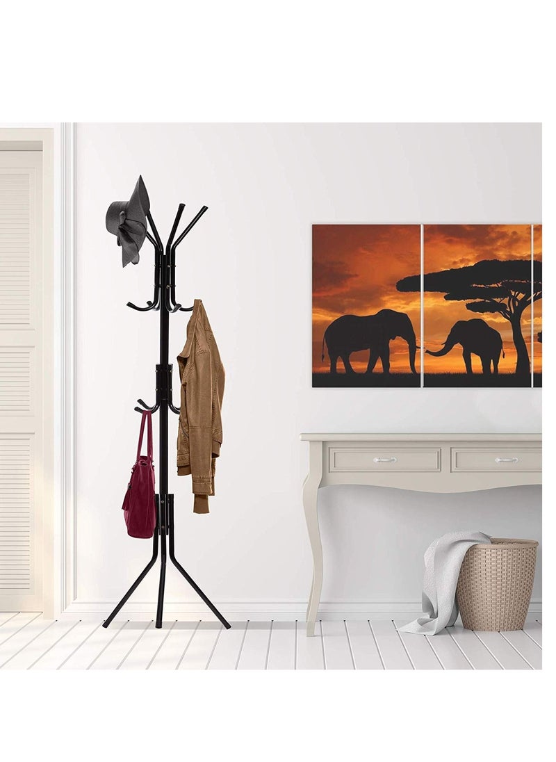Generic Hook Coat Hanger Clothes Stand Hanging Pole Wrought Iron Rack Standing Shelf Unit for Home, Bedroom Space Saver Storage Organizer for Garments Black  - Image 4