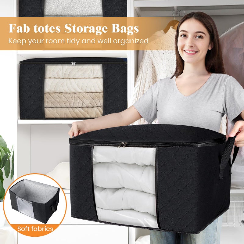 Fab totes Storage Bags,Clothes Blanket Storage Bins Foldable Closet Organizers with Reinforced Handle for Home Dorm Storage and Organization,Fabric Bags for Organizing Sheets,Clothing (Black,6 Pack) - Image 5