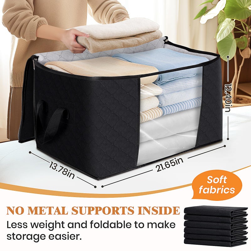 Fab totes Storage Bags,Clothes Blanket Storage Bins Foldable Closet Organizers with Reinforced Handle for Home Dorm Storage and Organization,Fabric Bags for Organizing Sheets,Clothing (Black,6 Pack) - Image 2