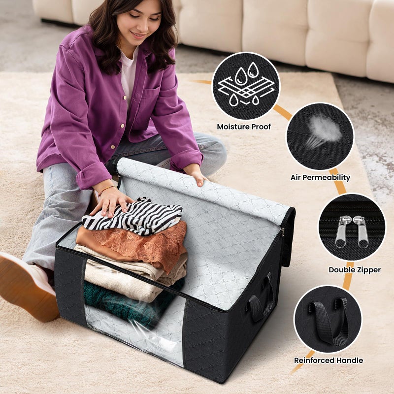 Fab totes Storage Bags,Clothes Blanket Storage Bins Foldable Closet Organizers with Reinforced Handle for Home Dorm Storage and Organization,Fabric Bags for Organizing Sheets,Clothing (Black,6 Pack) - Image 4
