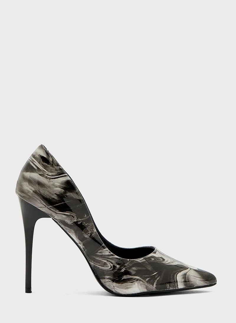 Ginger Multi-Colour Print Pointed Pump Grey