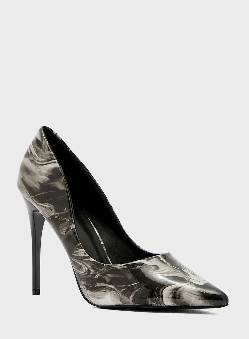 Ginger Multi-Colour Print Pointed Pump Grey