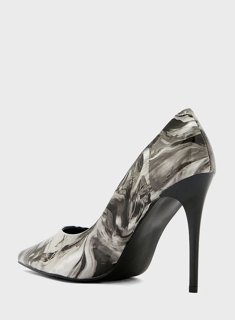 Ginger Multi-Colour Print Pointed Pump Grey
