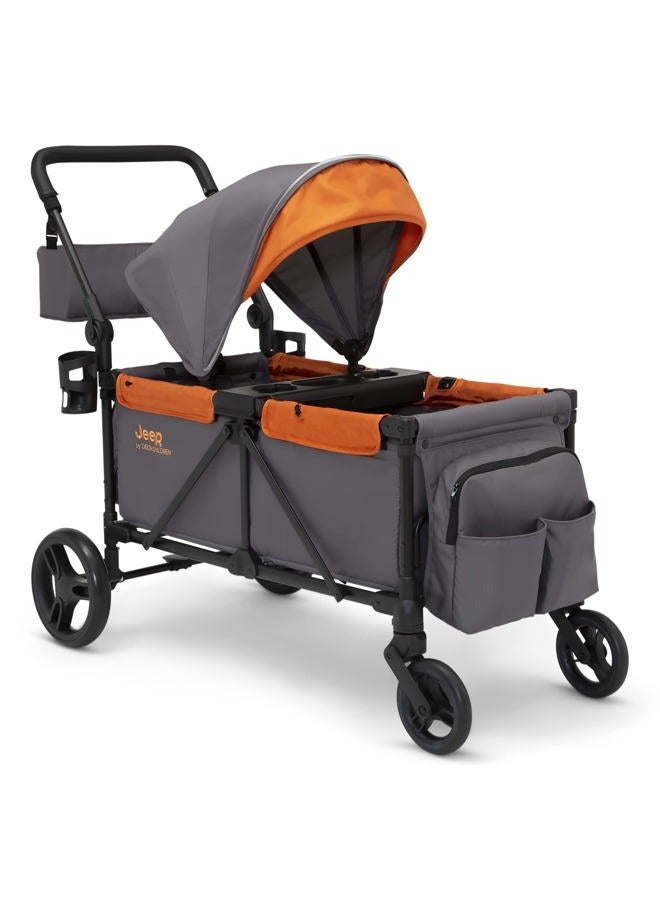 Delta CHILDREN Jeep Sport All-Terrain Stroller Wagon - Includes Canopy, Parent Organizer, Adjustable Handlebar, Snack Tray & Cup Holders, Grey/Bonfire - Image 1