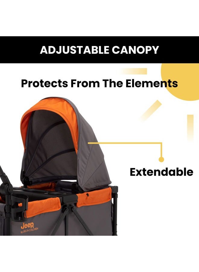 Delta CHILDREN Jeep Sport All-Terrain Stroller Wagon - Includes Canopy, Parent Organizer, Adjustable Handlebar, Snack Tray & Cup Holders, Grey/Bonfire - Image 5