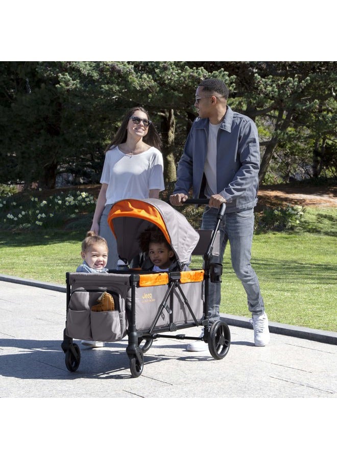 Delta CHILDREN Jeep Sport All-Terrain Stroller Wagon - Includes Canopy, Parent Organizer, Adjustable Handlebar, Snack Tray & Cup Holders, Grey/Bonfire - Image 2