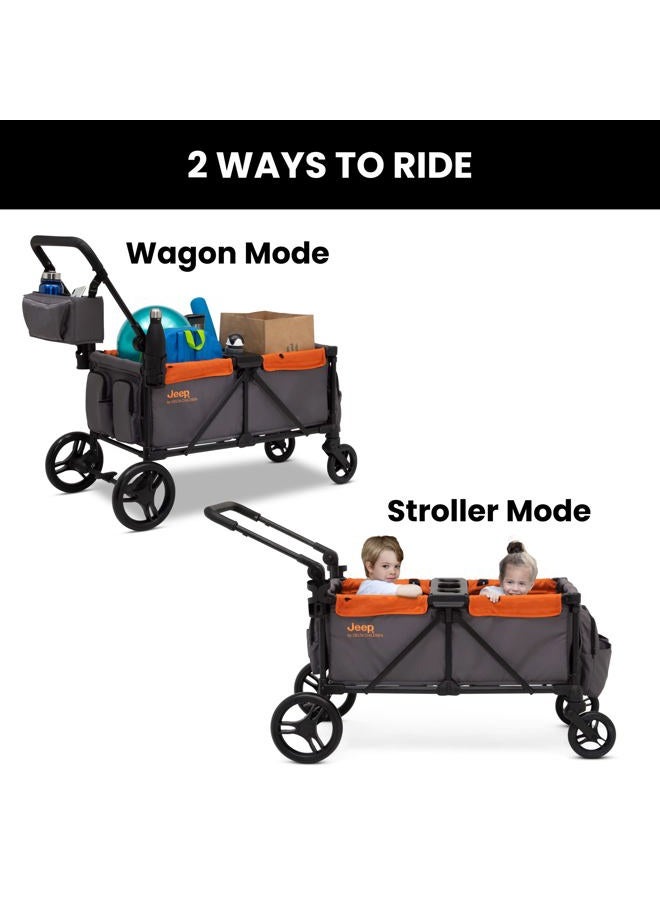 Delta CHILDREN Jeep Sport All-Terrain Stroller Wagon - Includes Canopy, Parent Organizer, Adjustable Handlebar, Snack Tray & Cup Holders, Grey/Bonfire - Image 3
