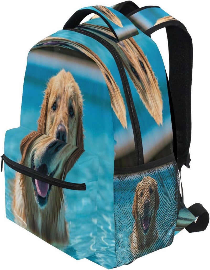 Swimming Dog Backpack Waterproof Durable Bookbag with Multiple Pockets for School Travel, iPad Tablet Storage - Image 3