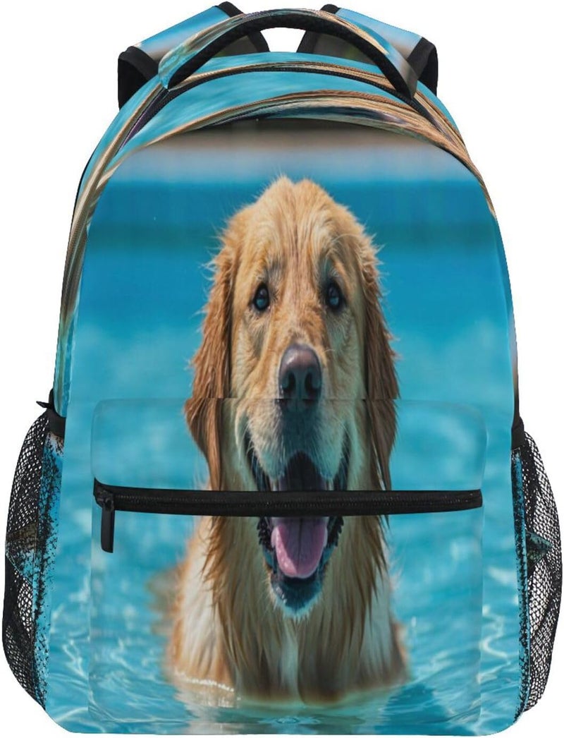 Swimming Dog Backpack Waterproof Durable Bookbag with Multiple Pockets for School Travel, iPad Tablet Storage - Image 1
