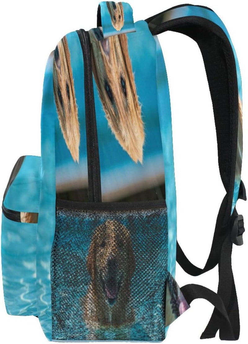 Swimming Dog Backpack Waterproof Durable Bookbag with Multiple Pockets for School Travel, iPad Tablet Storage - Image 4