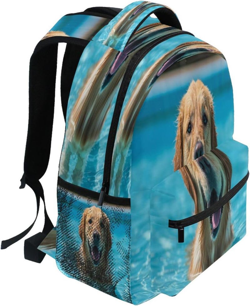 Swimming Dog Backpack Waterproof Durable Bookbag with Multiple Pockets for School Travel, iPad Tablet Storage - Image 2