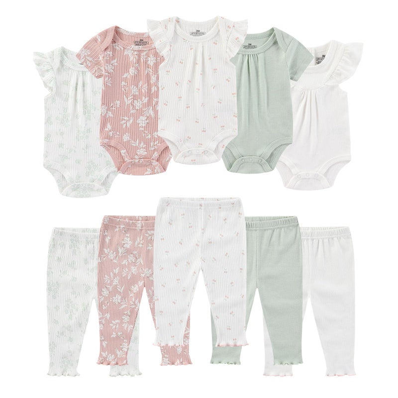 Ruliby Baby Girl Bodysuit and Pant Set Summer Soft Newborn Clothes Outfits 69 month - Image 2