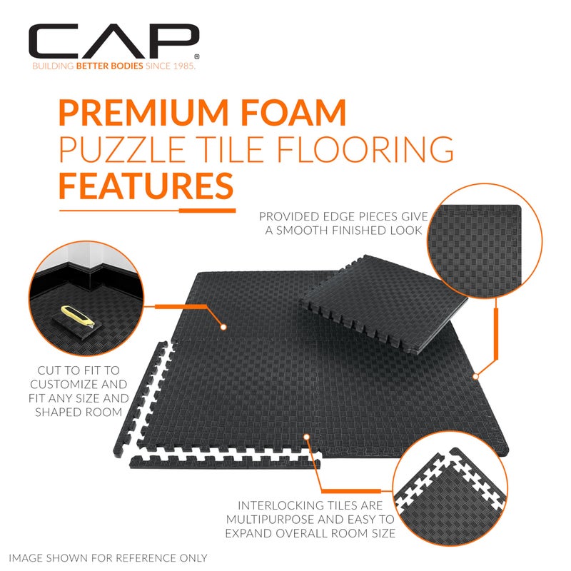 CAP Barbell 1/2-Inch Interlocking EVA Foam Exercise Puzzle Mat Home Gym Flooring - 1 Pack | 24" x 24" x 1/2" | Tatami Pattern - Black - Image 3