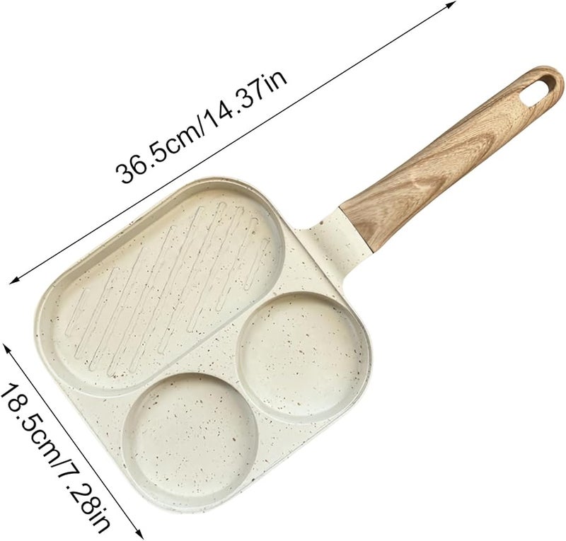 مقلاة إفطار بلون الكريم مقاس 14.37 بوصة بتصميم 3 أقسام سهلة التنظيف تعمل على موقد كهربائي بالتحريض - Image 3