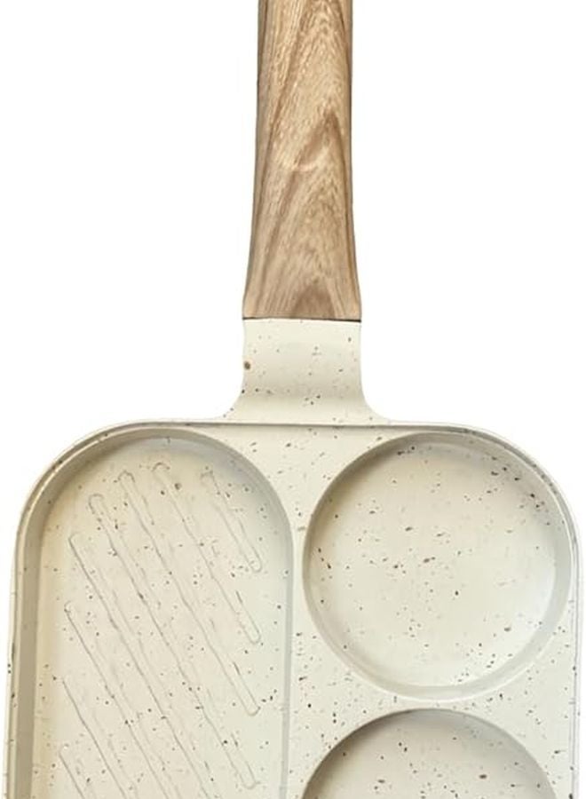 مقلاة إفطار بلون الكريم مقاس 14.37 بوصة بتصميم 3 أقسام سهلة التنظيف تعمل على موقد كهربائي بالتحريض - Image 2