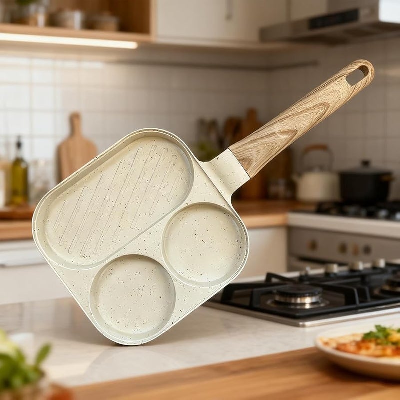 مقلاة إفطار بلون الكريم مقاس 14.37 بوصة بتصميم 3 أقسام سهلة التنظيف تعمل على موقد كهربائي بالتحريض - Image 5