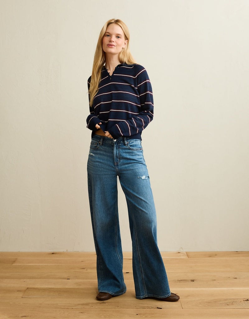 American Eagle AE Oversized Button Up Sweater Polo - Image 3