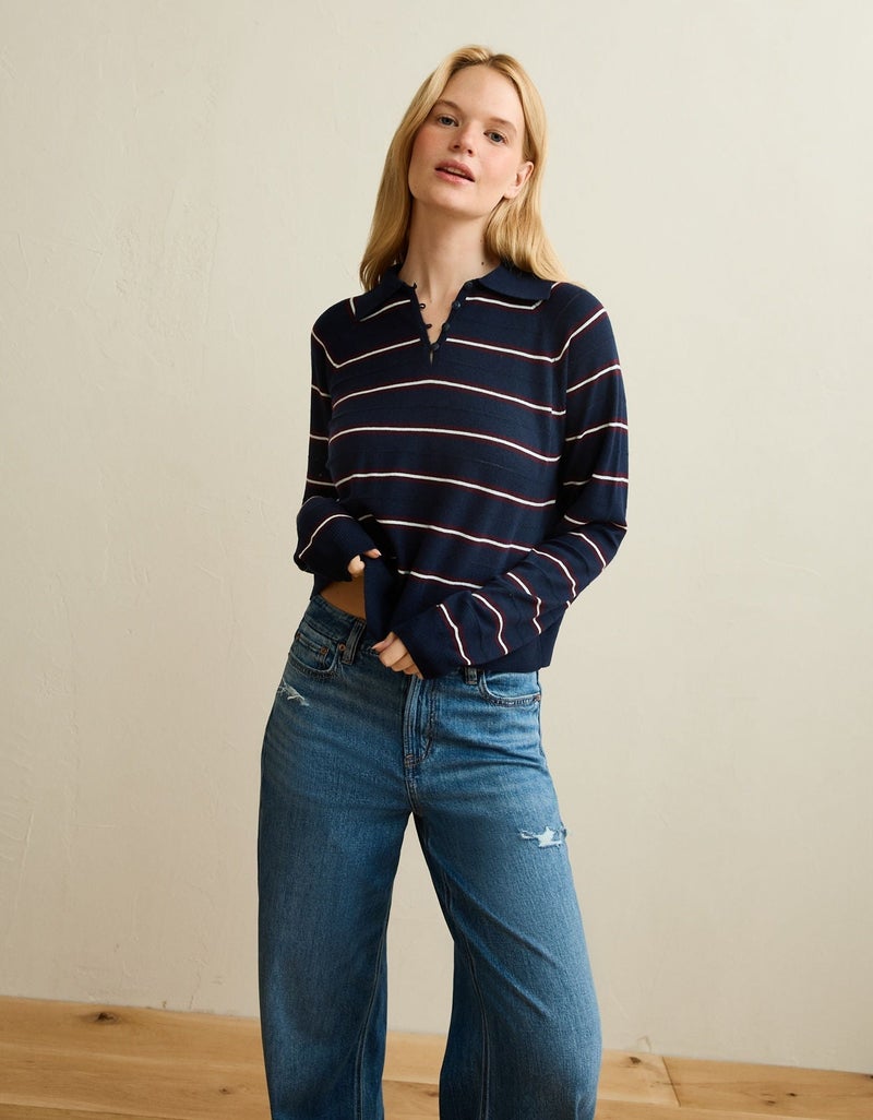 American Eagle AE Oversized Button Up Sweater Polo - Image 1