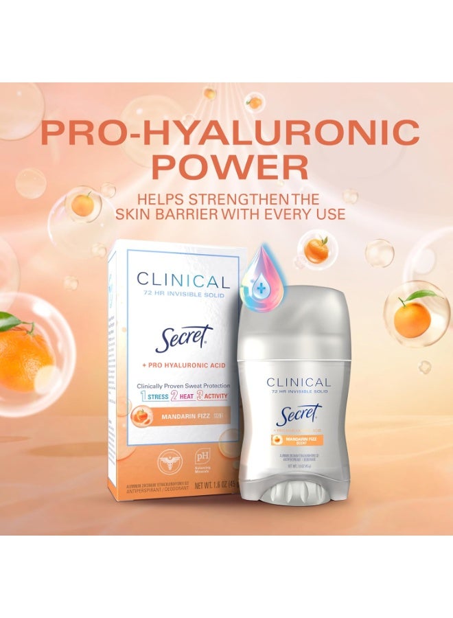 Secret Clinical Strength Antiperspirant Deodorant for Women, 3X Stress Protection, 72hr Sweat & Odor Protection, Pro-Hyaluronic Acid, Invisible Solid, Mandarin Summer Fizz Scent, 1.6 oz - Image 2