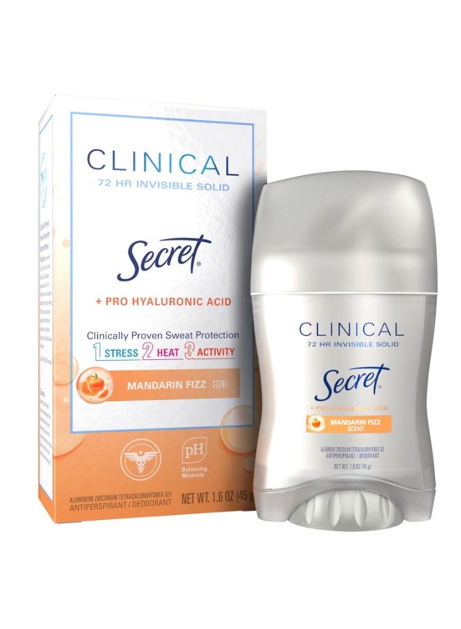 Secret Clinical Strength Antiperspirant Deodorant for Women, 3X Stress Protection, 72hr Sweat & Odor Protection, Pro-Hyaluronic Acid, Invisible Solid, Mandarin Summer Fizz Scent, 1.6 oz - Image 1