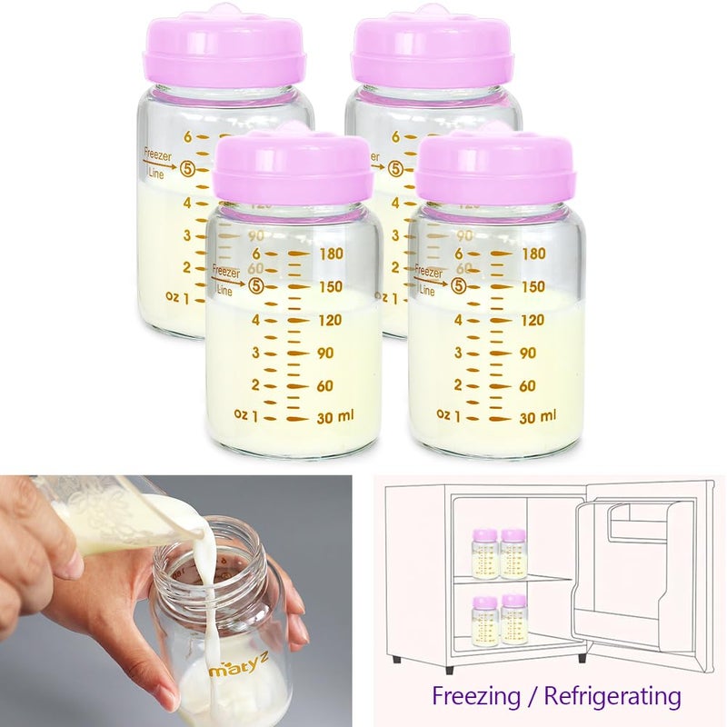 Matyz 4Pack Breast Milk Collection Bottles Pink 6 Oz Each  No BPA Glass Milk Storage Bottles with Lids  Suitable for Philips Avent  Medela Spectra Pumps - Image 3
