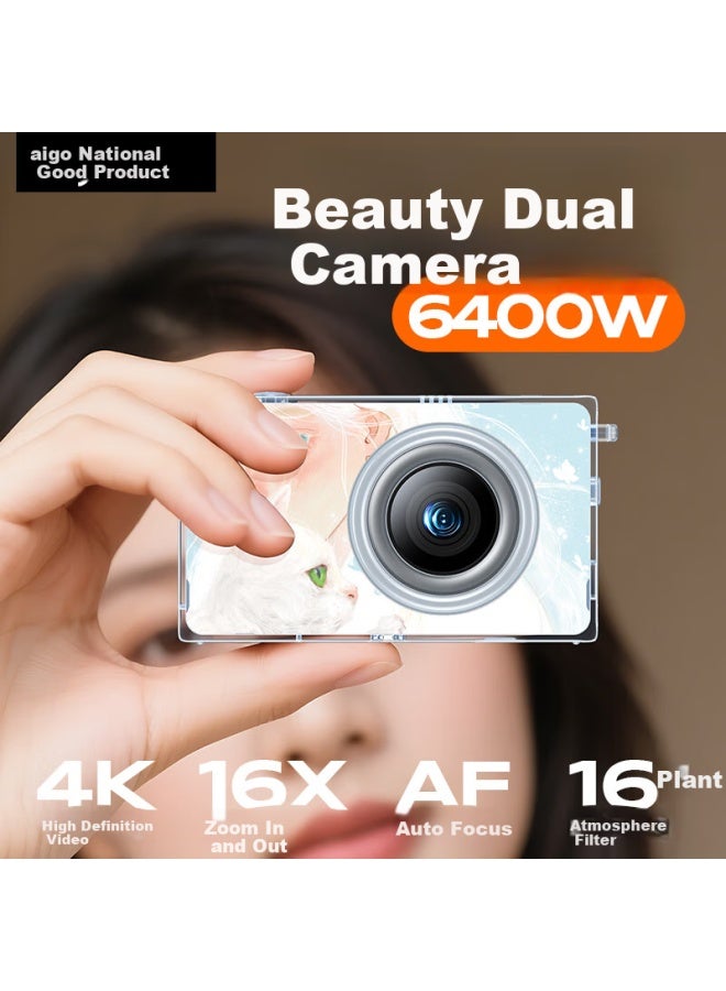 Aigo I520 Selfie Digital Camera For Students, Birthday Gift For Girls, Entry-level Camera For Campus, High-definition Travel Alternative, Ccd With Front And Rear Dual Cameras, Jelly Color, 128gb - Image 1