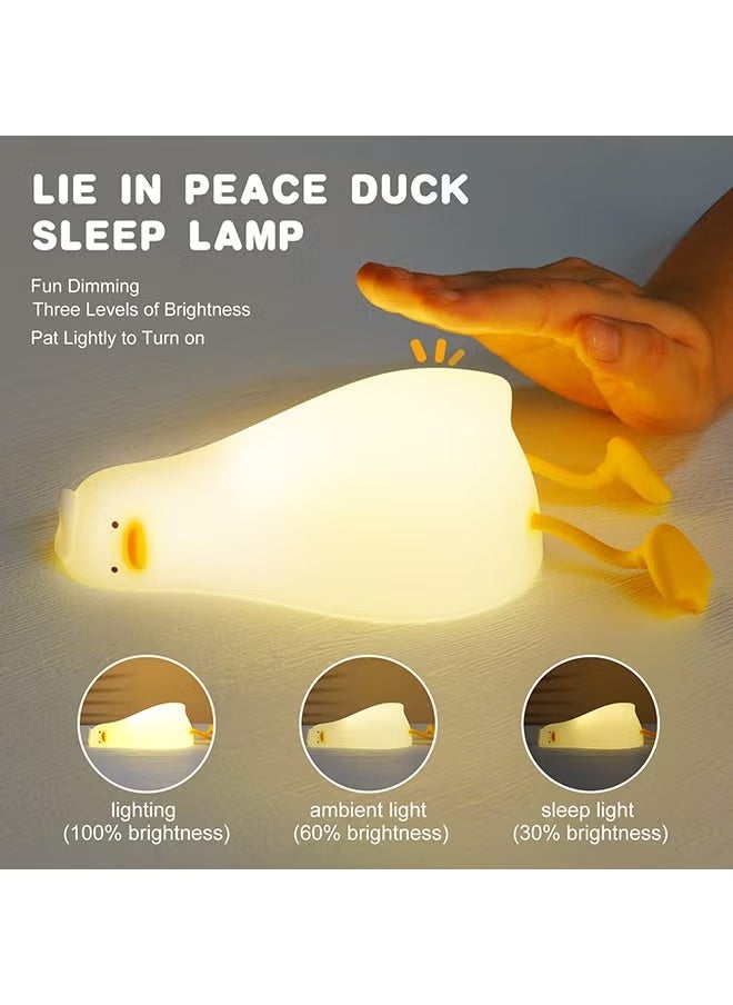 JAJEEK Duck Lamp Lying Flat – Cute Duck Night Light, Kids Night Lamp with 3-Speed Adjustable Light, Smart Bedside Lamp with Flap Sensor, Rechargeable Silicone Warm Light for Kids Room - Image 2