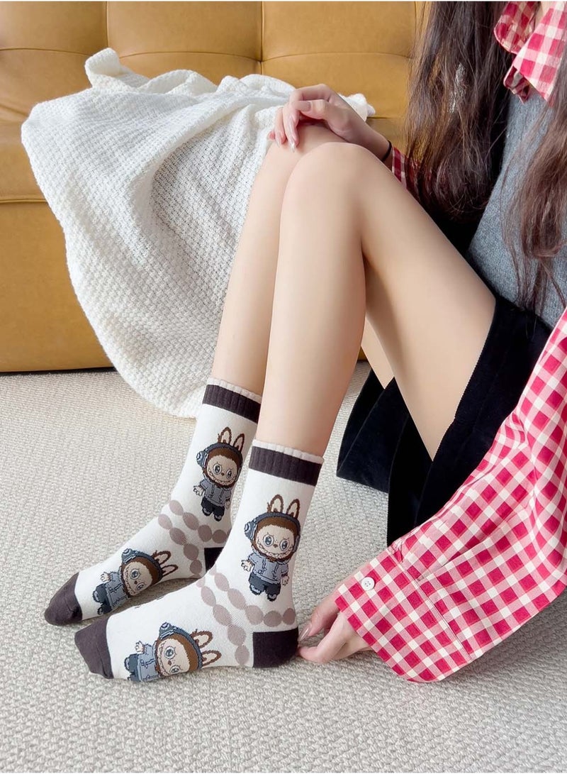 4 Pair Cute Labubu Cartoon Bunny Socks,Fall Winter Cartoon Cute Socks Fall Sports for Women Indoor Cotton Breathable - Image 4