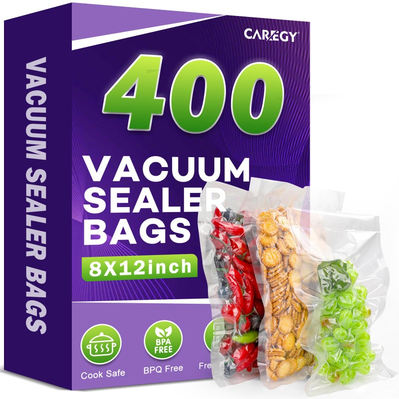 CAREGY Vacuum Sealer Bags 400 Quart 8 x 12 with BPA Free for Food Storage Meal Prep or Sous Vide